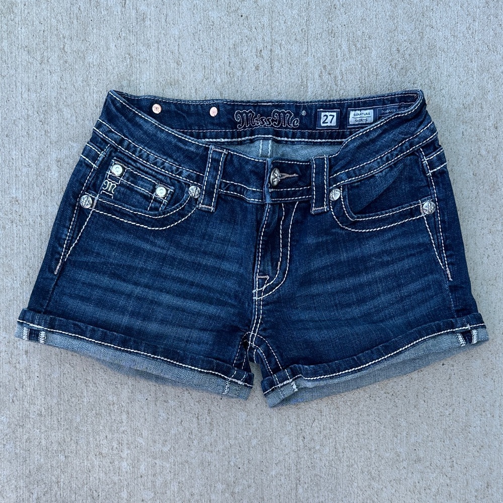Miss Me Dark Blue Jean Shorts